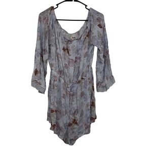 Mossimo Supply Co Floral Long Sleeve Romper XL Blue Lavender Boho Crochet Trim